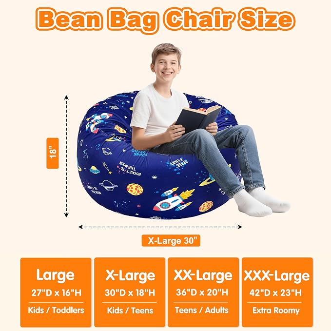 Lukeight Outer Space Bean Bag Chair for Kids Teens Adults, Memory Foam Filled Floor Lounger, Washable Velvet Cover with Inner Liner, Beanbag Chair with Filling for Gaming Reading, X-Large 30"D x 18"H - Image 2