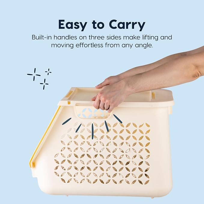 IRIS USA Laundry Basket Hamper, 40L - 3 Pack, Sorter Bin with Lids, White | Stackable, Open Front, Built-In Handles, Ventilation, - Image 4