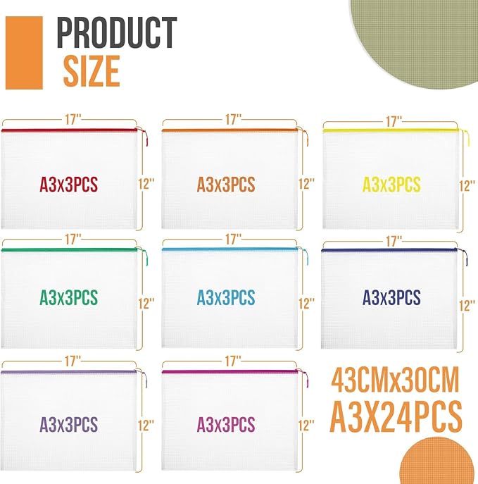 YOPCDJ 24pcs Mesh Zipper Pouch File Bags Puzzle Storage Bags, A3 17x12 Inches Large Reusable Zipper Pouches for Organizing Classroom Board Game Organization (Pack of 15) - Image 3