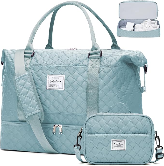 Weekender Bags for Women, Travel Duffel Bag with Shoes Compartment | Overnight Bag with Toiletry Bag, Carry on Personal Item Bag for Travel Business Trips Sport Hospital,Grid Travel Bag Set by SYCNB