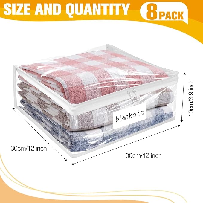 Plastic Storage Bags with Easy-Glide Zipper, Pack of 8, Durable Clear Vinyl Zippered Storage Bags for Clothes Sweaters Comforters Blankets Sheets Bedding (12 x 12 x 3.9 Inch, Transparent White) - Image 3