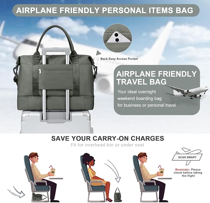 Weekender Bags for Women,Travel Duffle Overnight Bag with Shoe Compartment | Personal Item Carry On Bag,Gym Bag,3 Pcs Set - Image 8