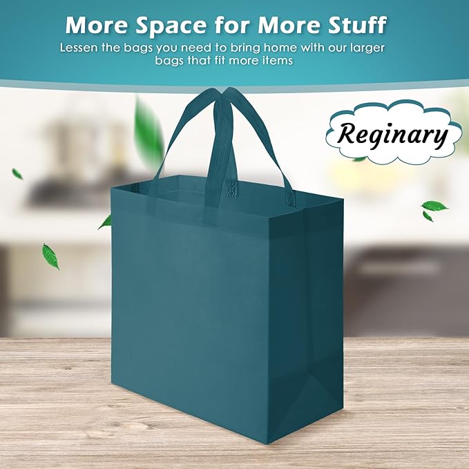 Reginary 100 PCS Non Woven Tote Bags Bulk,Dark Green | Reusable Shopping Bags with Handles, Stores, Groceries Markets, Events Gift, Party Supplies - Image 4