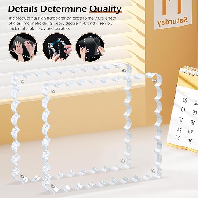 Chivalral 8x10 Scalloped Acrylic Photo Frame 3 Pack,15+15mm Desktop Holders | With magnetic frames,vertical & horizontal keepsakes for weddings,birthdays,Christmas and anniversary celebrations - Image 4