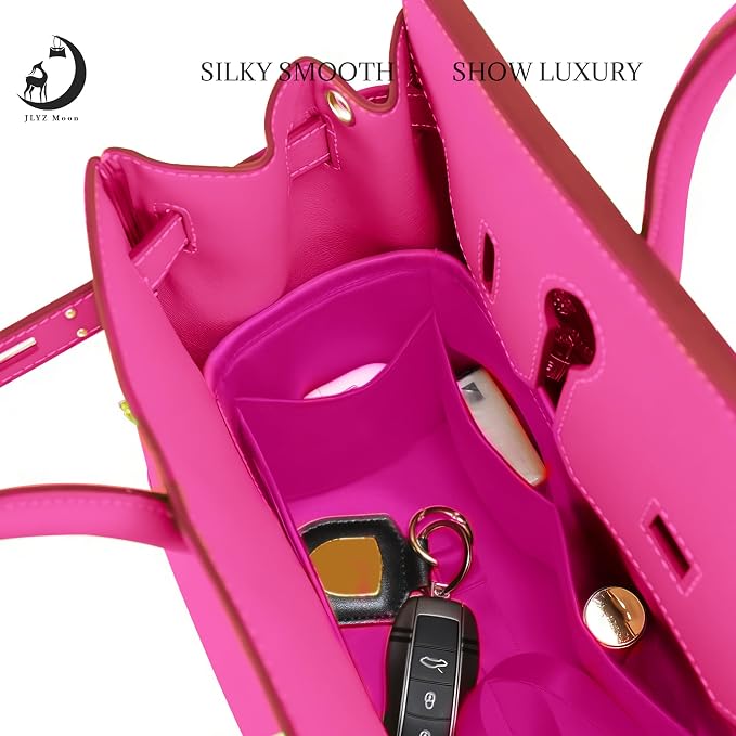Fits for Brikin Bag Insert Organizer For Hermes(25 S,Magnolia) | Premium Silk Material,Smooth Touch,Lightweight,zipper,protect from scratches & stains,multiple pockets,keychain,waterproof - Image 2