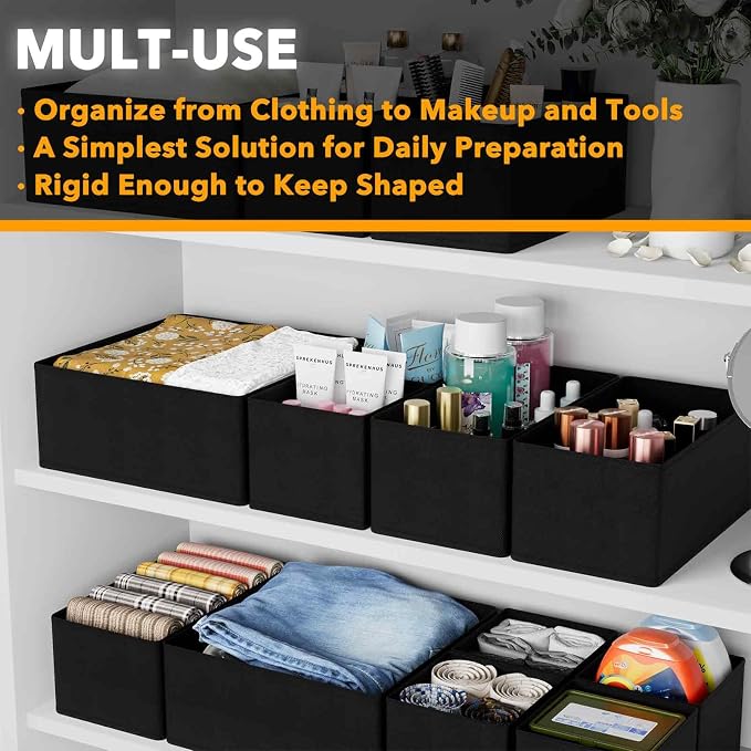 SpaceAid Drawer Organizer for Clothes, 6 Pack Dresser Drawer Organizer Bins, Closet Organizers and Storage Dividers for Clothing, Underwears, Socks (Black) - Image 4