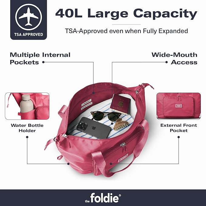 The Foldie Foldable Travel Bag for Women - 40L Weekender Bag with Multiple Pockets - Carry On Expendable Travel Bag - Image 3