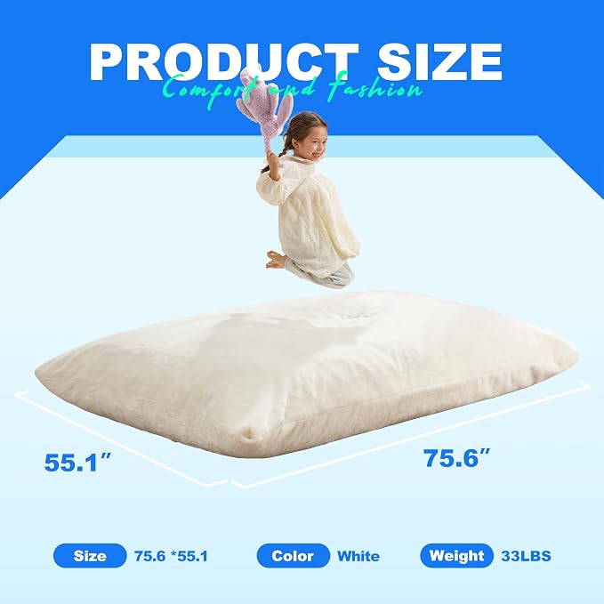 Hobestluk Adult Bean Bag Chair 3 in 1 Convertible Large Bean Bag Sofa | Plush White,Machine Washable,Removable Cover,Easy Convert And Install,Floor Bed,For Livingroom Bedroom - Image 3