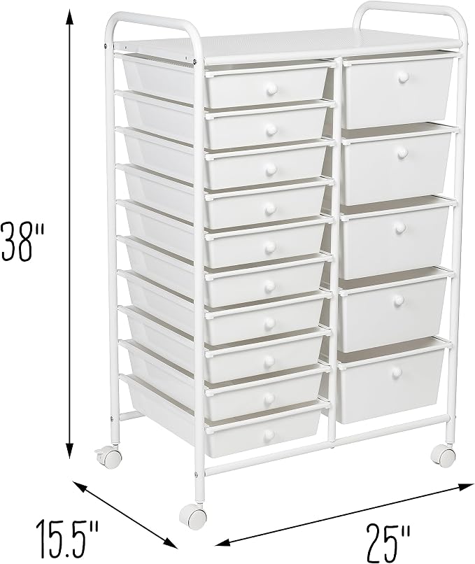 Honey-Can-Do 15-Drawer Metal Rolling Storage Cart, White Steel Multi-Purpose Organizer with Wheels, Heavy Duty Mobile Utility Trolley for Home Office, School, and Craft Supplies - Image 3