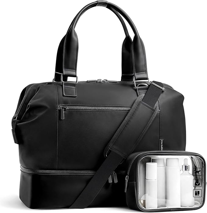 Travel Duffle Bag for Women,40L Weekender Bags Airline Approved Carry On with Shoe Compartment & Waterproof Wet Pocket, Durable Nylon Weekender Overnight Bag for Travel, Gym, Business Trip, Black by TOPEAST