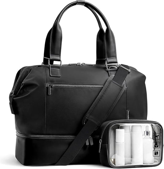 Travel Duffle Bag for Women,40L Weekender Bags Airline Approved Carry On with Shoe Compartment & Waterproof Wet Pocket, Durable Nylon Weekender Overnight Bag for Travel, Gym, Business Trip, Black by TOPEAST