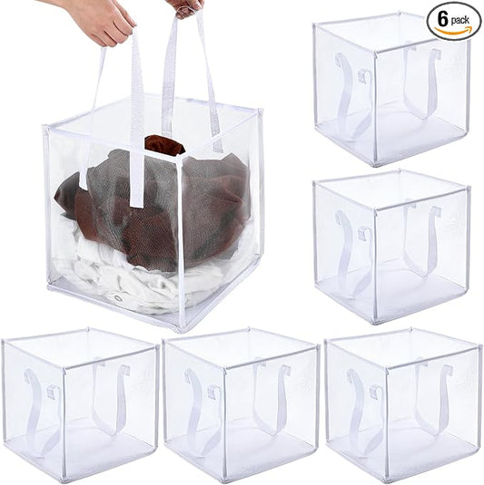 Zopeal 6 Pack Collapsible Mesh Laundry Basket, White, Single-layer | 13 Inch Square with Handles, Portable Foldable Hamper, Mesh See-through, Space Saving for Dorm Bedroom Laundry Room by Zopeal