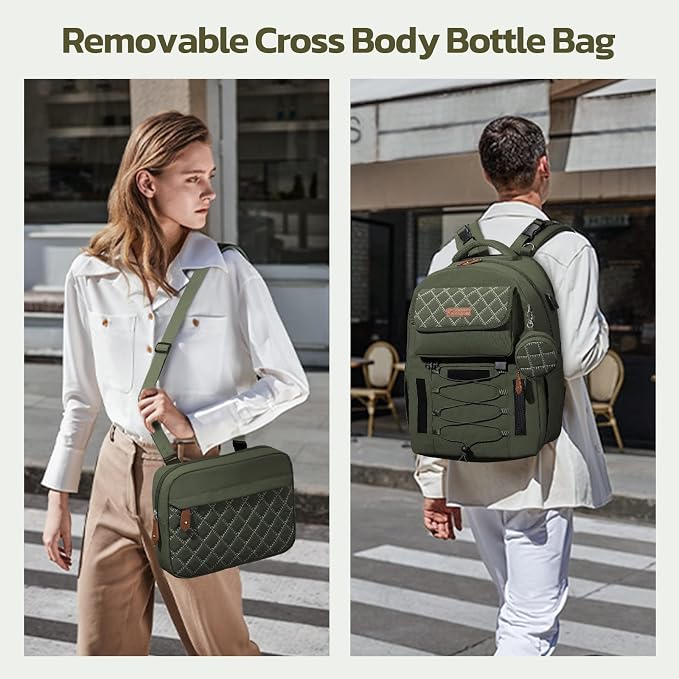 Large Diaper Bag,29L-45L Expandable Diaper Bag Backpack for 2 Kids/Twins Baby Stuff, with Removable Cross Body Bottle Bag for Mom/Dad,Stylish Baby Bag Gift for Boys/Girl-Army Green - Image 2