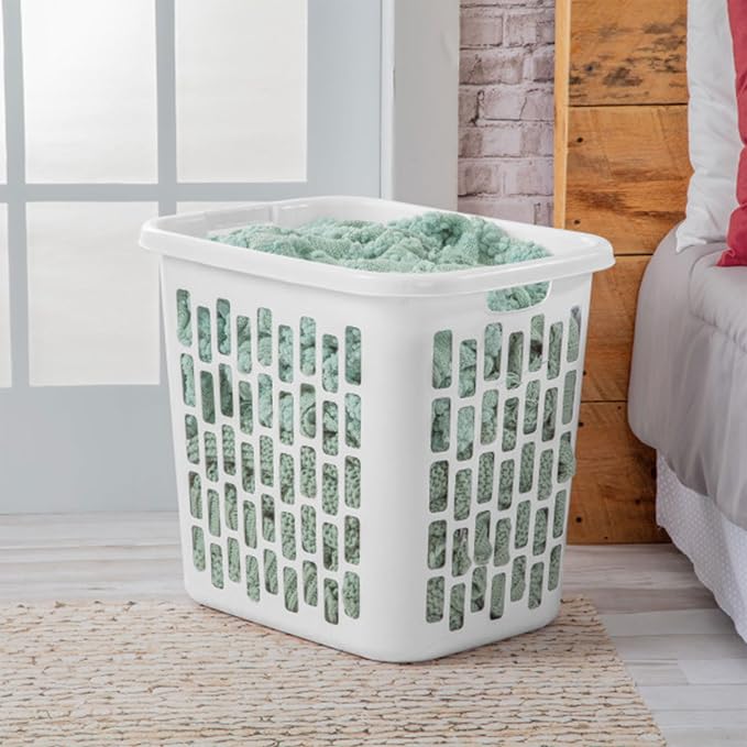 Sterilite Easy Carry Laundry Hamper, Ventilation Holes and Handles to Carry Clothes Between the Laundry Room and Bedroom, Plastic, White, 4-Pack - Image 6