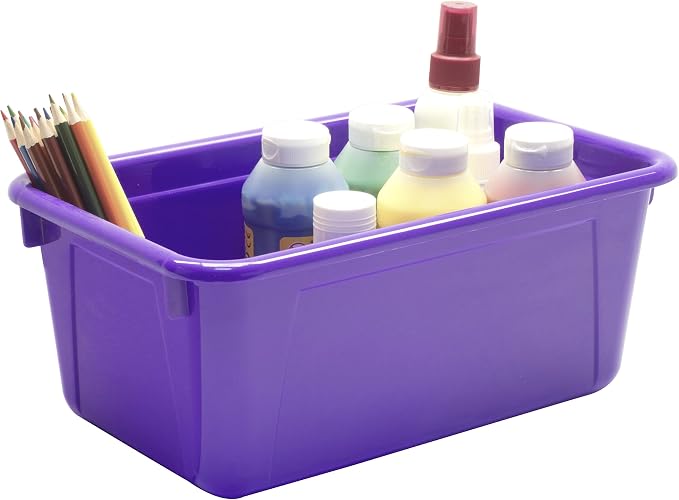 Storex Small Cubby Bins – Plastic Storage Containers for Classroom with Non-Snap Lid, 12.2 x 7.8 x 5.1 inches, Purple, 5-Pack (62411A05C) - Image 8