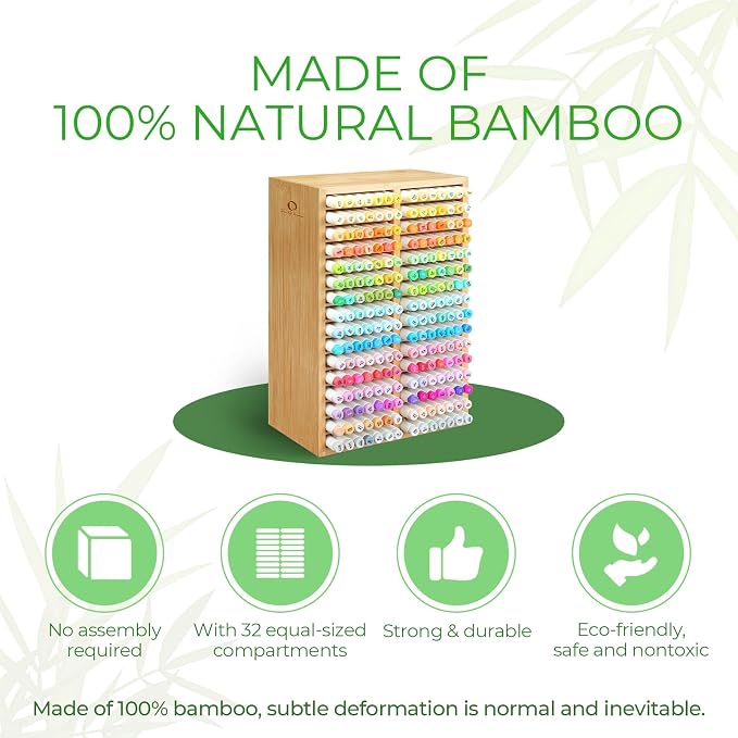 Ohuhu Bamboo Marker Organizer Hold 224 Markers for Honolulu Oahu Series | Markers Pens Pencils Stationary Organizer Holder Desktop Storage with 32 Compartments for Classroom Office Decor Home - Image 4