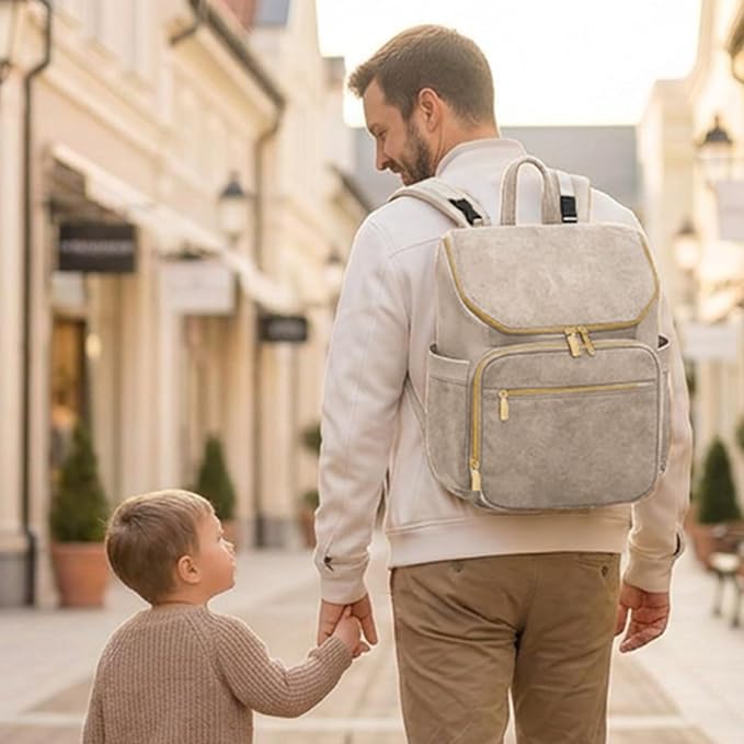 miss fong Leather Diaper Bag Backpack Suede Baby Backpack with Changing Pad | 14Pockets Convertible Mommy Diaper Backpack for Mom Waterproof Wet Pocket,Insulated Pockets,Stroller Straps Luggage Sleeve - Image 8