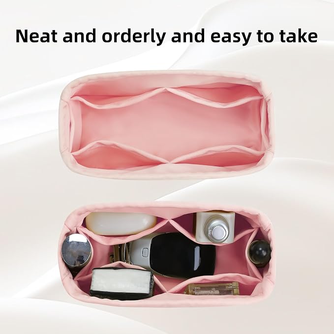 DGAZ Silk Purse Organizer Insert For Dior Book Tote mini/S/M/L，Silky Smooth Bag Organizer，Luxury Handbag & Tote Shaper（Pink，BT-M） | Soft and Lightweight,Perfect Fit,Multi-pocket Storage,Bag Protector,Luxury Bag Care,Handmade,for Smooth Bag Organizer - Image 3