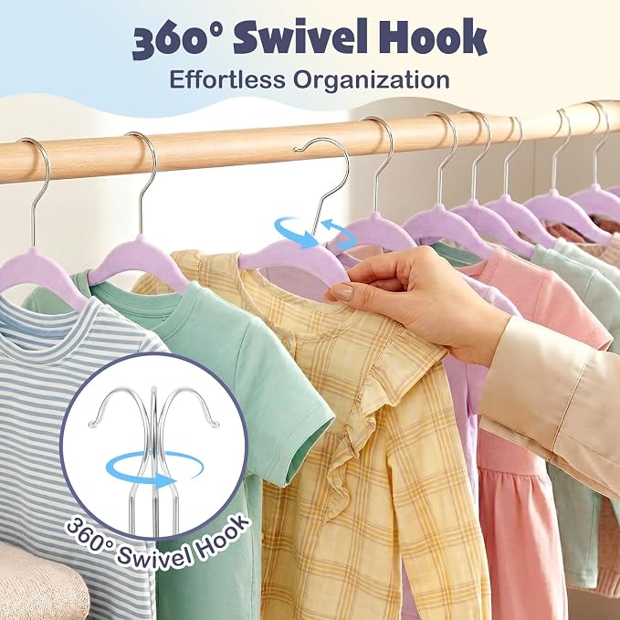 HOUSE DAY 11 Inch Velvet Baby Hangers, Premium Kids Hangers Lt-Purple 50 PC | Durable Non Slip Baby Felt Hanger for Children/ Infant/ Toddler Closet, Ideal Small Hanger for Clothing Storage Everyday Use - Image 8
