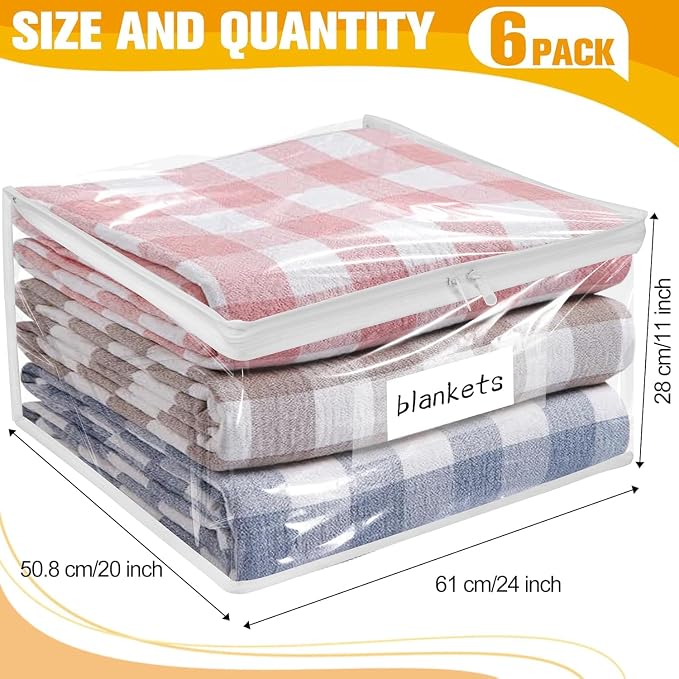 Plastic Storage Bags with Easy-Glide Zipper, Pack of 6, Durable Clear Vinyl Zippered Storage Bags for Clothes Sweaters Comforters Blankets Sheets Bedding (24 x 20 x 11 Inch, Transparent White) - Image 3