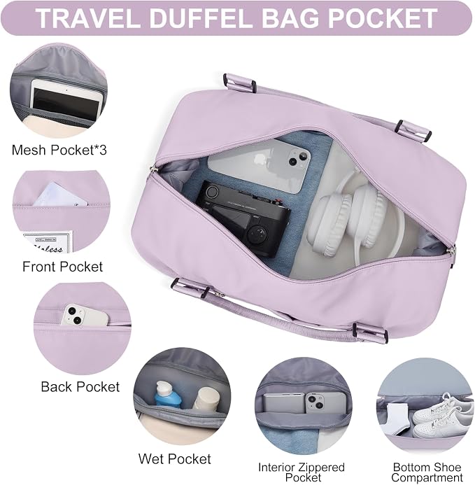 Weekender Bags for Women, Carry-On Overnight Travel Duffel Bag | Travel Bag with Shoes Compartment & Toiletry Bag, Extra Large, 3 Pcs Set - Image 5