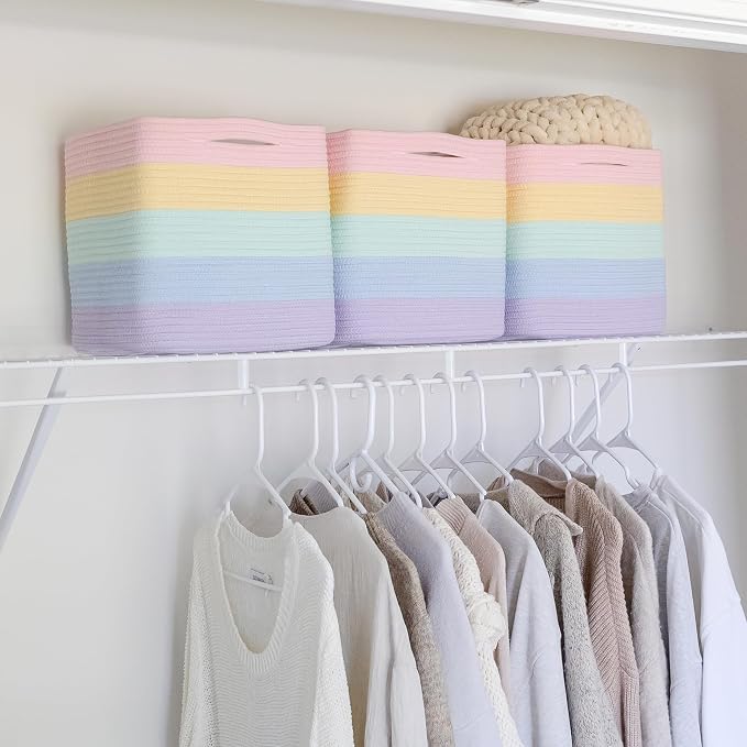 NaturalCozy Storage Cubes 11 Inch Cotton Rope Woven Baskets for Organizing, 3-Pack | Cube Storage Bin | Square Storage Baskets for Shelves Organizer, Classroom, Kids Toy Bins, Closet, Baby Nursery - Image 8