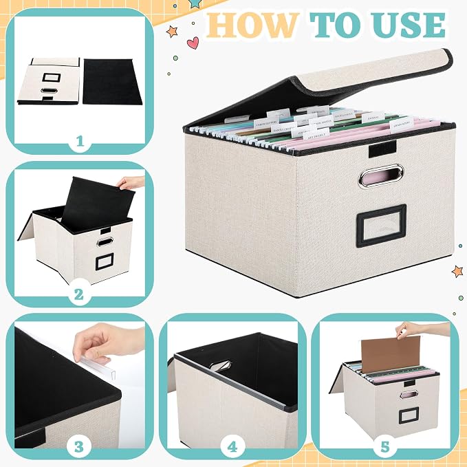 School Memory Organizer Box Kit K-12 School Year Memory Keepsake with 24 Different Memorys Questionnaire 24 Hanging File Folder 2 Label for Kid Storage Picture File Keeper(Neutral,Beige,Linen) - Image 7