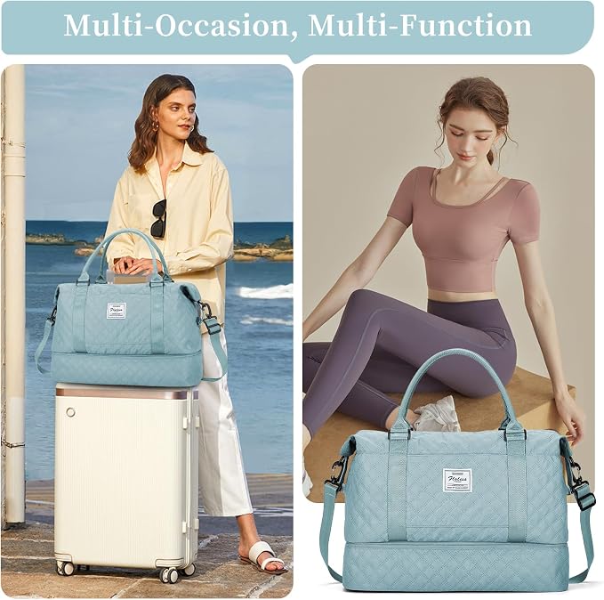Weekender Bags for Women, Travel Duffel Bag with Shoes Compartment | Overnight Bag with Toiletry Bag, Carry on Personal Item Bag for Travel Business Trips Sport Hospital,Grid Travel Bag Set - Image 7