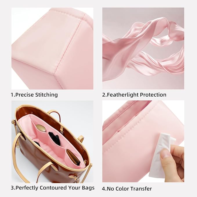 DGAZ Purse Organizer Insert Fits Neverfull-Mini/PM/MM/GM Bags，Silk Bag Organizer，Luxury Handbag & Tote Shaper（GM, Pink） | Soft and Lightweight,Perfect Fit,Multi-pocket Storage,Bag Protector,Luxury Bag Care,Handmade,for Smooth Bag Organizer - Image 3