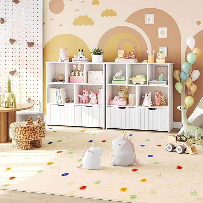 HOOBRO Toy Storage Organizer, Toy Organizers and Storage with 2 Movable Drawers and 5 Cubbies, Toy Chest Shelf for Books or Dolls, Kids Bookshelf and Toy Storage for Playroom, White WT88CW01 - Image 2