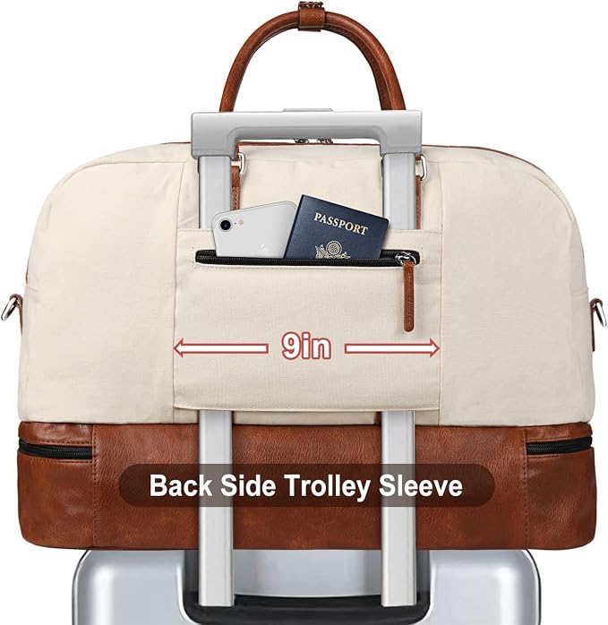 Weekender Bag for Women, Large Overnight Bag Canvas Travel Duffel Bag Carry On Tote with Shoe Compartment 21" 3Pcs Set - Image 3