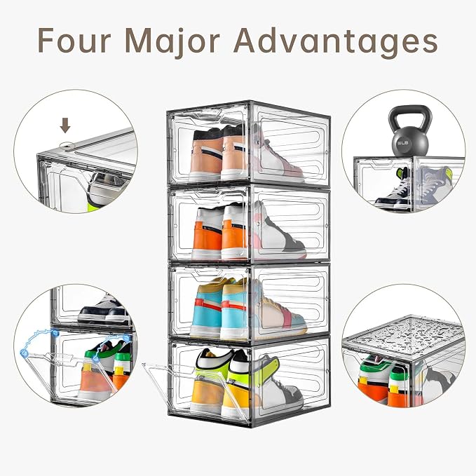 Stebopum 12 Pack Shoe Boxes Shoes Organizer, Shoe Storage Organizer Boxes with Magnetic Door, Clear Shoe Organizers Sneaker Storage Shoe Box for Women/Men, Fit up to US Size 12 - Image 3