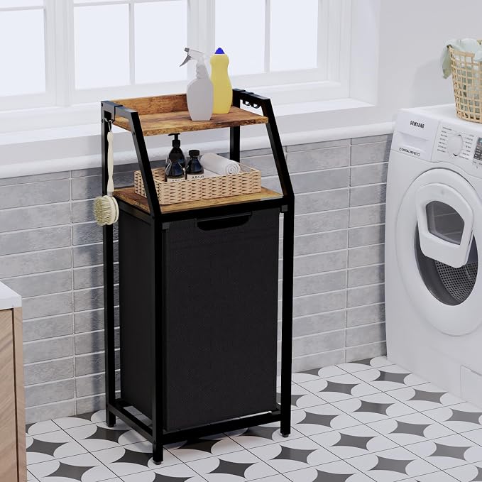 Laundry Hamper, Laundry Sorter, Rolling Laundry Basket with Wheels, 2 Shelves, 18 Gal(68L), Pull-Out and Removable Oxford Fabric Bags, for Laundry Room, Black and Rustic Brown - Image 9