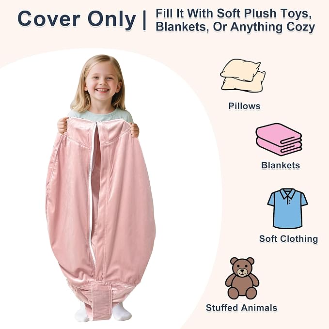 Lukeight Stuffed Animal Storage Bean Bag Chair Cover for Kids, Velvet Plush Toy Organizer Seat, Cover Only, No Filling Included, Long YKK Zipper, Side Pocket, X-Large 30"D x 18"H - Image 2
