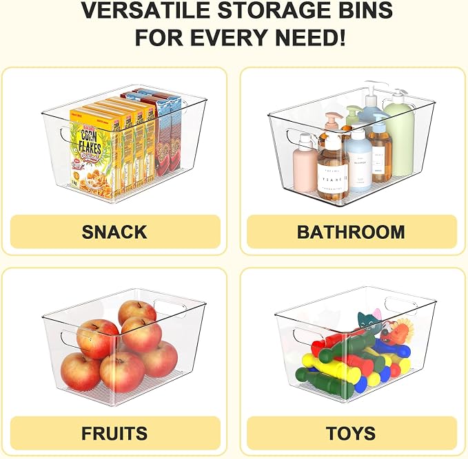 4 Pack Large Clear Plastic Storage Bins, Kitchen &Pantry Organizer | Heavy-duty 450g BPA-free PETG containers with handles for fridge, under-sink, bathroom, office, closet, and garage storage - Image 5