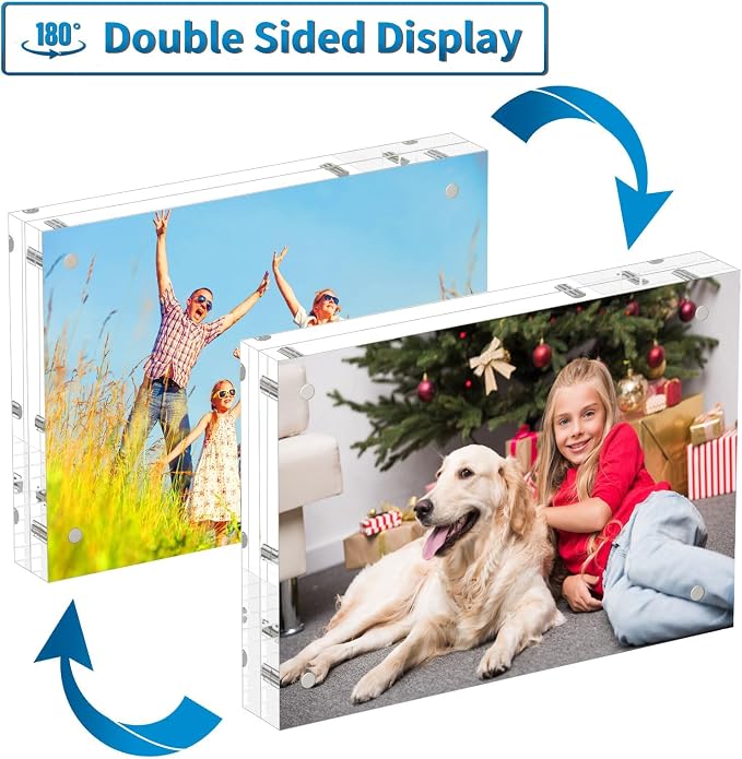 AITEE 5x7 Acrylic Picture Frames 6 Pack, Clear Picture Frames，20% Thicker | Freestanding Double Sided Magnetic Acrylic Lucite Frameless Transparent Square Frame Block Gift for Desktop Display - Image 2