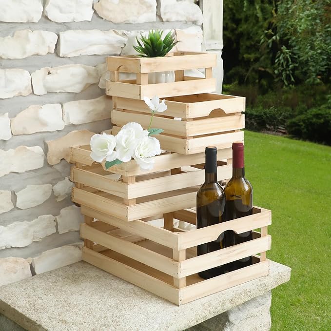 Large Wooden Crates Unfinished Set of 4 Storage Crates, Decorative Wood Storage Crate for Display Rustic, Nesting Wooden Container Boxes Made from 100% Wood - Image 6