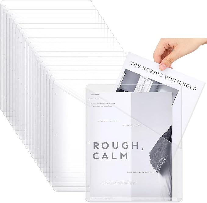 Seajan 24 Pcs Binder Pocket Folders, Clear 3 Ring Binder, White | Plastic Folders Sleeves with 2 Pockets, Poly Slash File Jackets, 3 Hole Punched Dividers for School, Office, Documents by Seajan
