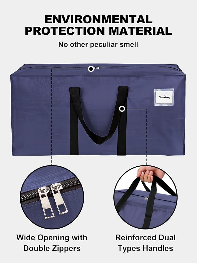 HOMESURE Supports 200lbs Heavy Duty Moving Bags - Strong Zipper & Wrap-Around Handles - Water-Resistant Storage Totes, Durable Alternative to Moving Boxes - 40 Pack - Blue - Image 7