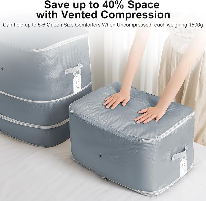 Comforter Storage Bag - 130L Large Capacity Blanket Storage Bags 3-Layer Ultra Space Saving Self Compression Organizer, Washable Compression Bags for Storage Comforter Blanket, 4-Pack, Grey - Image 3