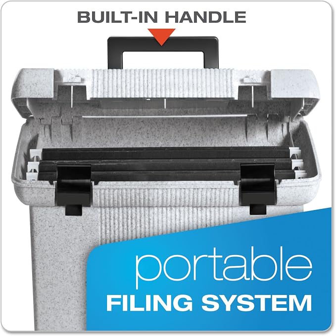 Pendaflex Portable File Box with File Rails, Hinged Lid with Double Latch Closure, Black, Includes 3 Letter Size Hanging Folders (41732) - Image 2