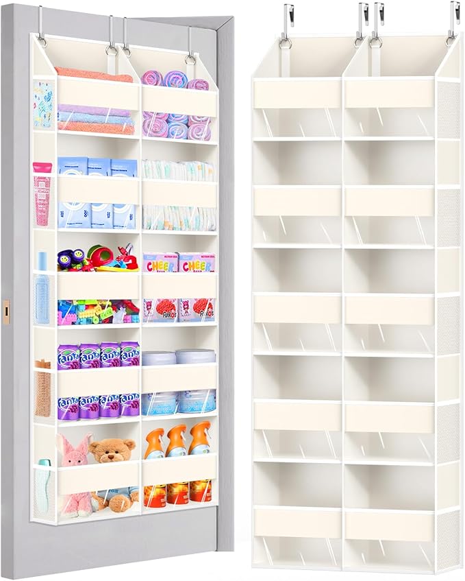 Heavy Duty Over The Door Organizer 5 Tiers, Extra Large Behind Door Storage of 10 Big Front & 10 Mesh Pockets, 80lb Weight Capacity, Hanging Doors Storage for Closet Bedroom Nursery, Beige by UVIAHOMIHOMEORGANIZER