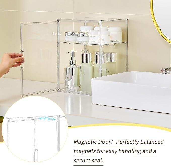 LXLXXL 2 Tiers Clear Acrylic Display Case with Removable Shelf for Figures | Clear Acrylic Showcase 2 Tier for POP MART Figures, Makeup, with Removable Shelf, Dustproof Collectible Display Box Organizer - Image 4