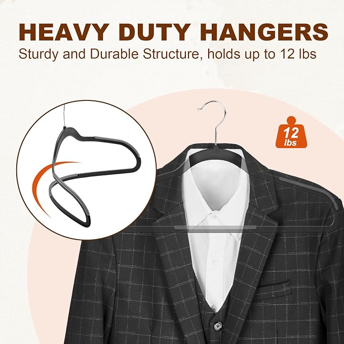 HOUSE DAY Non Slip Plastic Clothes Hangers 30 Pack with Rubber Pads, Black | Space-Saving 0.2-Inch Slim Design; Heavy-Duty and 360° Swivel Hooks Keep Shirts, Coats, Suit, Blouse and Pants Organized - Image 3