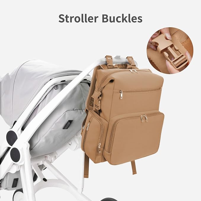 CEI-CEI Neoprene Diaper bag Backpack Waterproof Baby Changing Bags for Mom and Dad with Changing Pad Large Travel Maternity Tote with Insulated Pockets and Organised Compartments (Oat) - Image 6