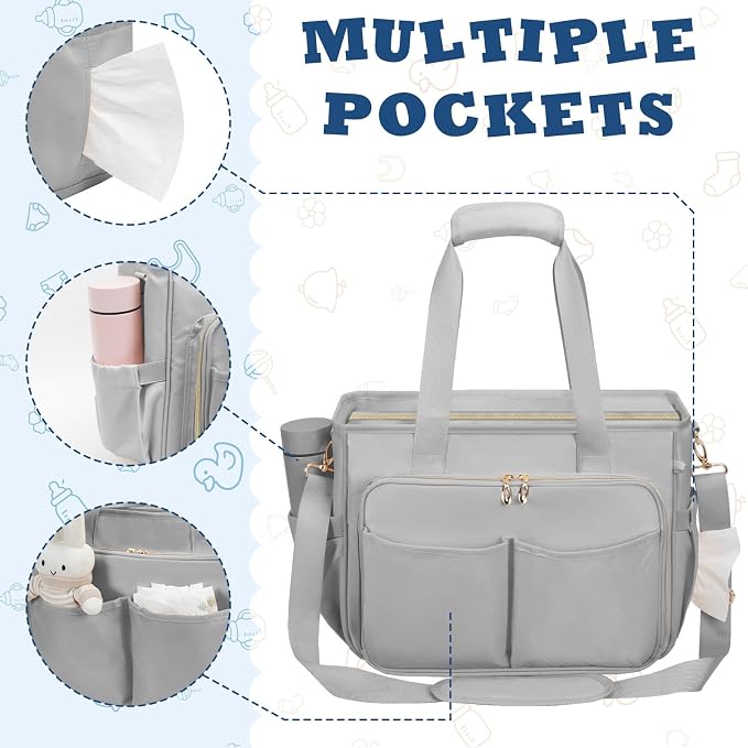GDNasist Diaper Bag Tote, Large Travel Hospital Bag for Labor Delivery | Baby Bag with Pacifier Case, Large Capacity Travel Diaper Case with Changing Pad & Stroller Clips - Image 7