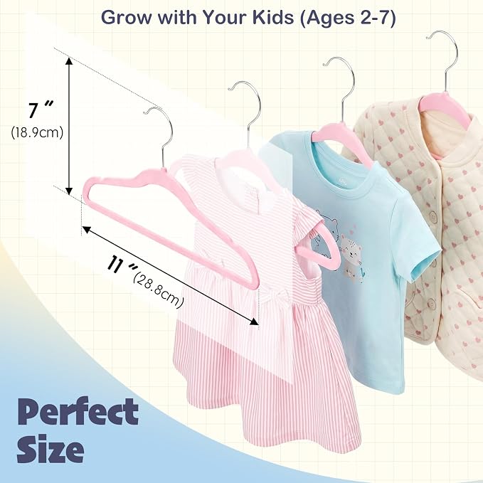 HOUSE DAY 11 Inch Velvet Baby Hangers 50 Pack Lt-Pink, Premium Kids Hangers for Children, Infant & Toddler Clothes, Durable Non Slip Small Baby Felt Hanger for Closet, Ideal for Everyday Use - Image 3