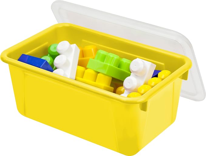 Storex Small Cubby Bins – Plastic Storage Containers for Classroom with Non-Snap Lid, 12.2 x 7.8 x 5.1 inches, Yellow, (62410U05C) (Pack of 5) - Image 7