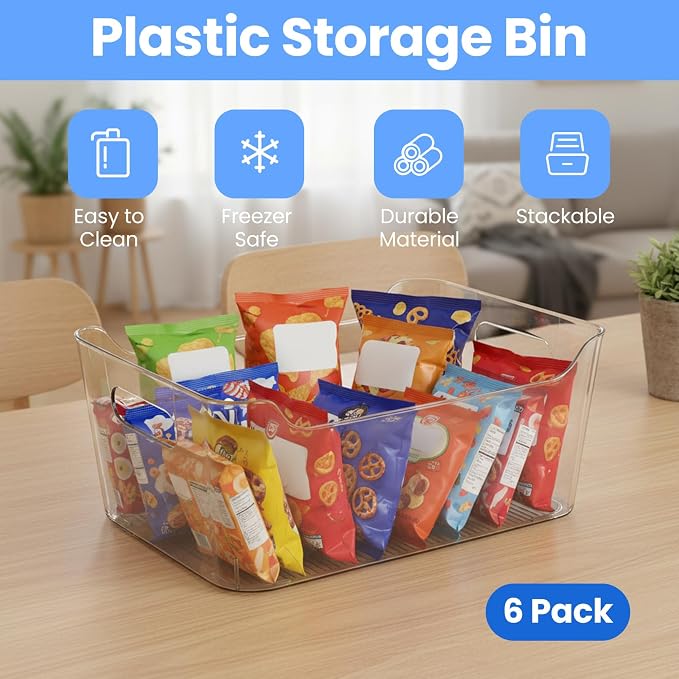 6 Set Storage Bins, Clear Plastic Organizers, with Handles | Clear Plastic Storage Containers, Multi-Use Organizers, for Home, Kitchen, Cabinet and Pantry - Image 3