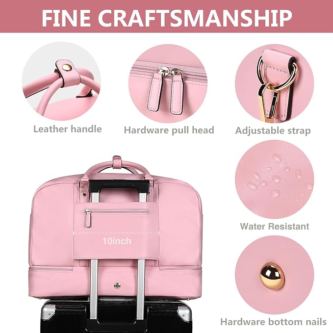 Large 4-in-1 Leather Duffle Bag for Travel Weekender Overnight Hospital Gym Bag for Men & Women, Carry On Airline Approved Personal Item Duffel Garment Bag Luggage with Shoe Compartment & Toiletry Bag - Image 5